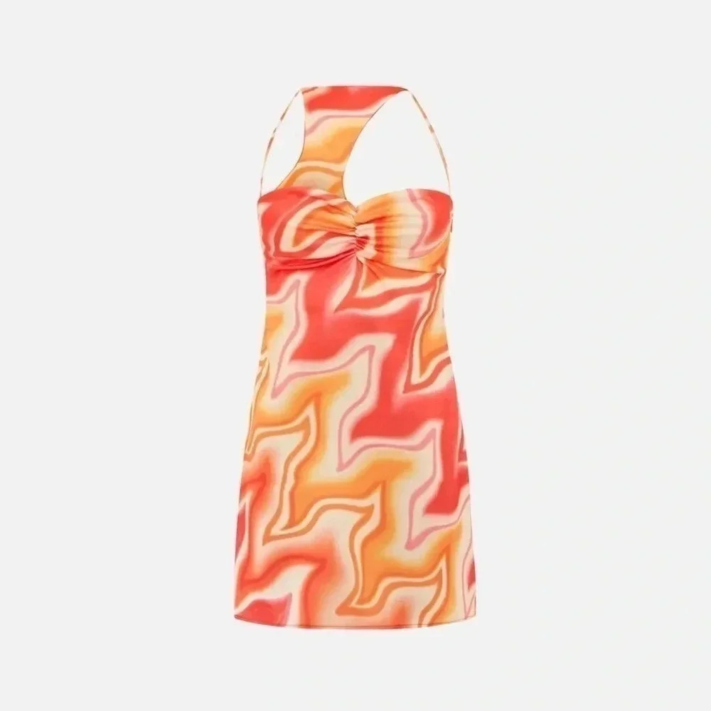 NWT Fiorucci Desert Heat Slip Mini Dress Red Orange Halter